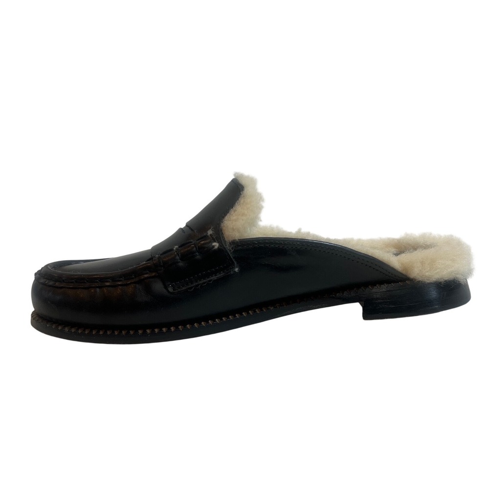 FREDA SALVADOR Temi Shearling Lined Mules Black Leather Penny Loafer Slides 9.5 - Picture 5 of 9